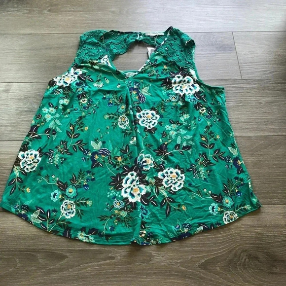 Daniel Rainn Floral Lace Tunic V-Neck Green Tank Top Womens Size 2X - Picture 2 of 10